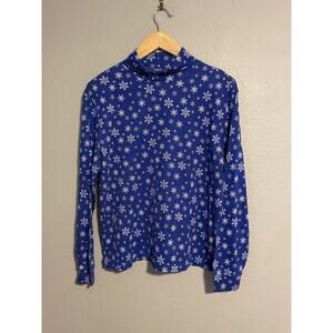 Vintage NutCracker Shirt Womens XL Blue Snowflake Mock Neck Long Sleeve Holiday